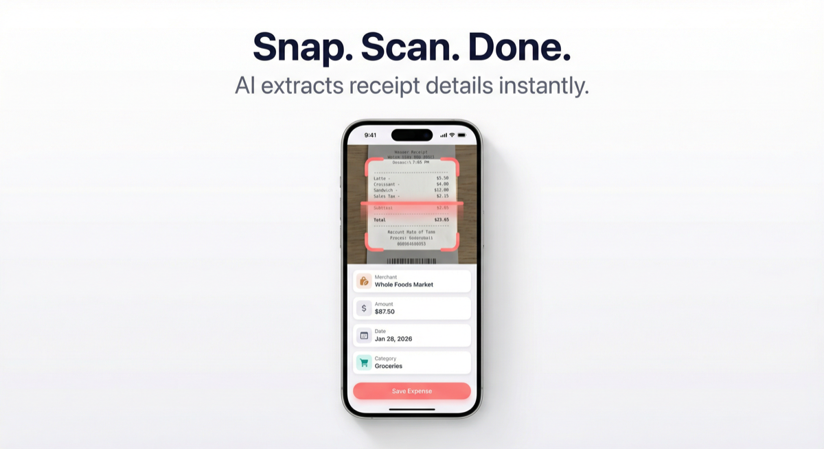 NeatSnap AI Receipt Scanning - Snap a photo, AI extracts merchant, amount, date and category